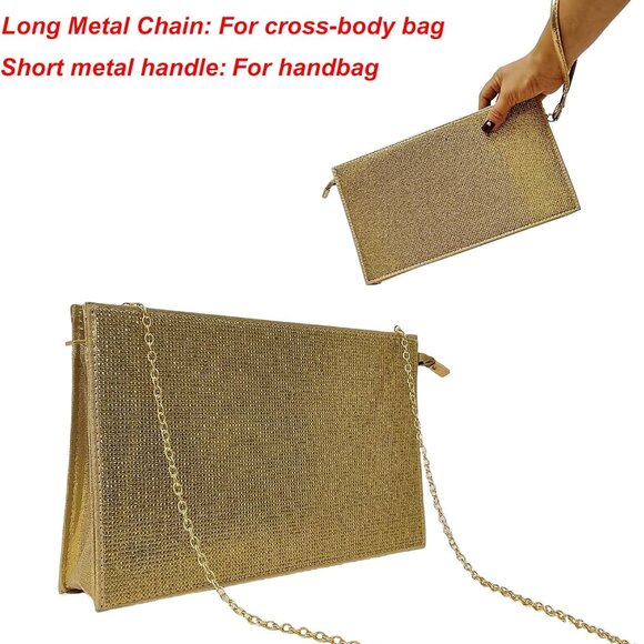 Large Satin Wristlet Clutch Bag for Women Rhinestones Evening Party Purse - Picture 6 of 6